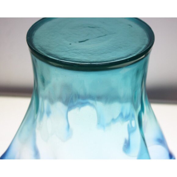 MC Handkerchief Ombre Blue Glass Vase Ruffle Wave Beach Summer Wide Bowl Ocean - Picture 8 of 11